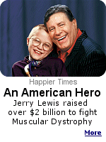 Jerry Lewis raised a record $65 million for the Muscular Dystrophy Association in his annual telethon on the 2008 Labor Day holiday. He paid his own expenses, and never took a dime for his efforts.